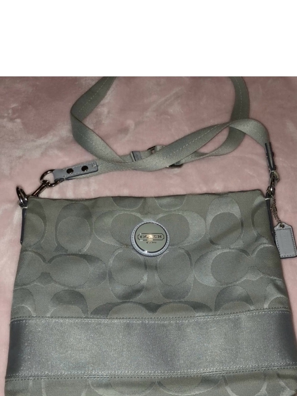 Coach Light Gray Signature Jacquard Crossbody Bag
